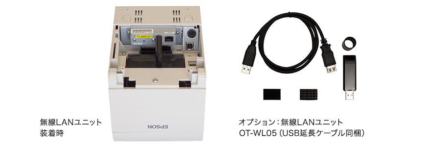 無線LANユニット装着時 オプション：無線LANユニット　OT-WL05（USB延長ケーブル同梱）