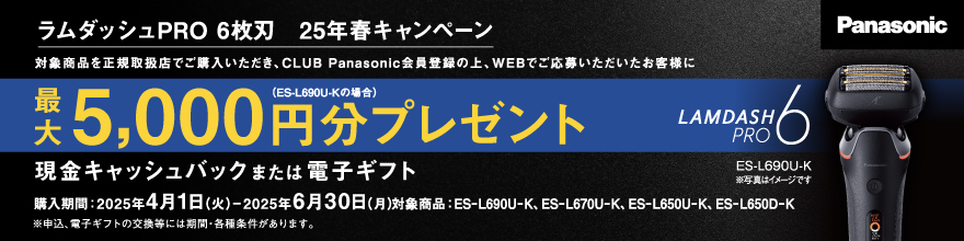 パナソニック ラムダッシュPRO 6枚刃　25年春キャンペーン