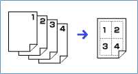 4枚の原稿を1枚にまとめ、用紙を節約できるページレイアウトコピー機能