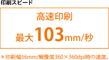 印刷スピード 高速印刷 最大103mm/秒 ※印刷幅56mm/解像度360×360dpi時の速度。