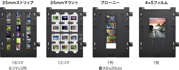 35mmストリップから大判8×10まで、多彩なフィルムに対応。