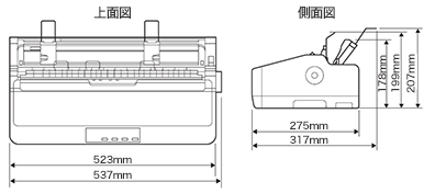 寸法図：単票（手差し）使用時