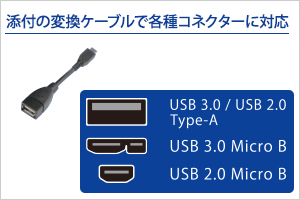 添付の変換ケーブルで各種コネクターに対応