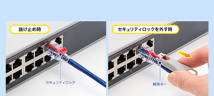 抜け止め時　セキュリティロックを外す時