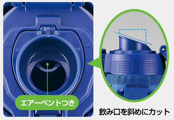 ゴクゴク飲める！「スムーズダイレクト飲み口」「エアーベント構造」 