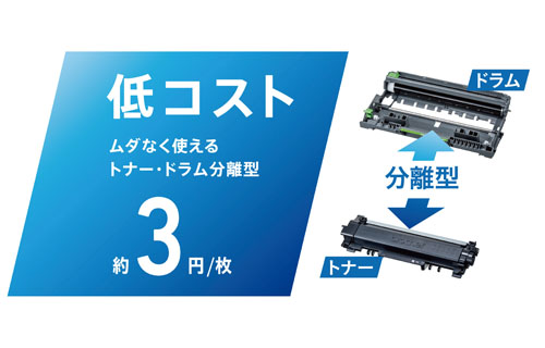 分離型トナー&ドラムで約3円/枚の低コストを実現