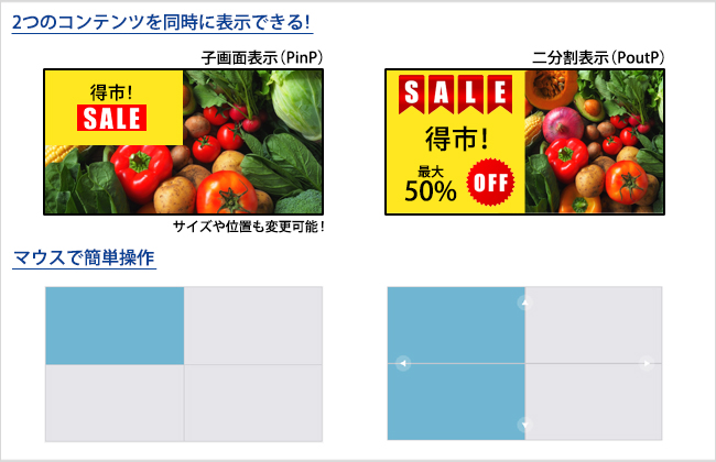 2つのコンテンツを同時に表示可能！