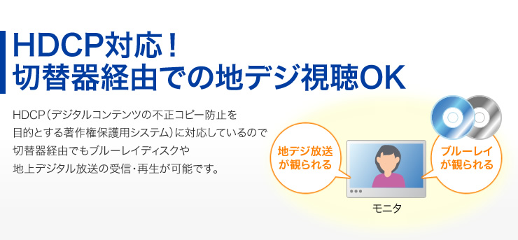 HDCP対応切替器経由での地デジ視聴OK