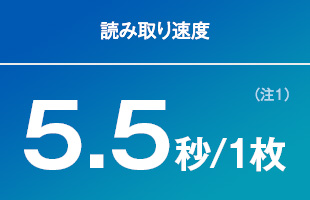 高速スキャンで業務効率アップ、5.5秒/枚、A4カラー200dpi/モノクロ300dpi