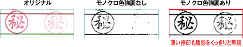 薄い捺印などの可読性を上げる。色強調機能