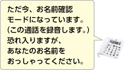 ただ今、お名前確認モードになっています。恐れ入りますが、あなたのお名前をおっしゃってください。
