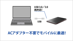 ACアダプター不要でモバイルに最適！