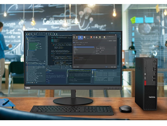 Lenovo ThinkStation P330 SFF workstation being used within a lab, showing keyboard, mouse, and monitor.