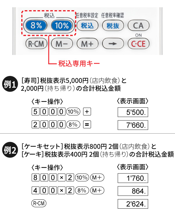 異なる税率の税込計算にも対応