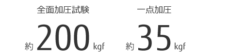 全面加圧試験：約200kgf、一点加圧：約35kgf