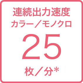 画像:連続出力速度 カラー/モノクロ 25枚/分*