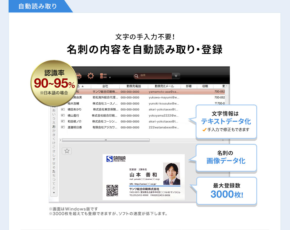 文字の手入力不要！名刺の内容を自動読み取り・登録
