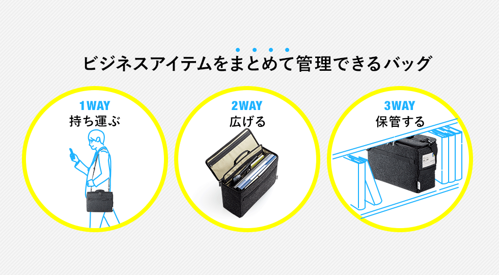 ビジネスアイテムをまとめて管理できるバッグ