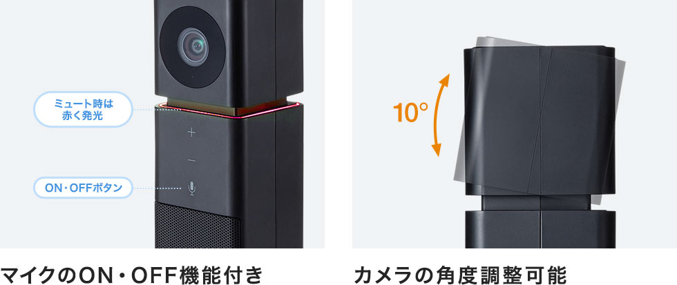 マイクのON・OFF機能付き カメラの角度調整可能