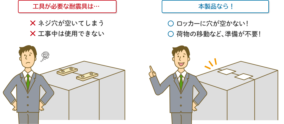 ロッカーに穴が空かない　荷物の移動など準備が不要