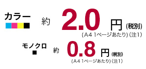 カラー 約2.0円 モノクロ 0.8円