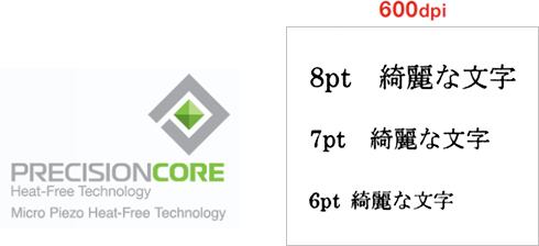 600dpiの高解像度で、文字もくっきりとプリント