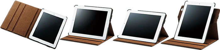 縦向き、横向きのお好きな角度で使用できるiPad2012/iPad2用ソフトレザーカバー