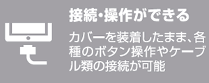 カバーを装着したままで操作、写真撮影、ケーブル接続が可能