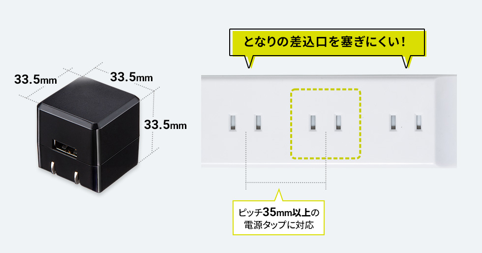 となりの差込口を塞ぎにくい！