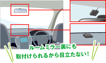 ルームミラー裏にも取付けるから目立たない！