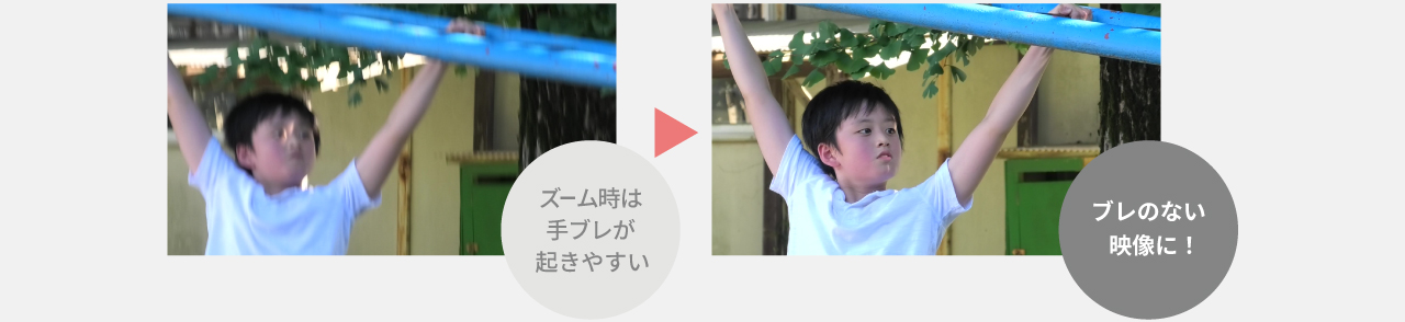 ズーム時は手ブレが起きやすい ブレのない映像に!