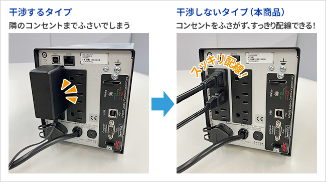 コンセント周りの配線すっきり！UPSにも接続しやすい