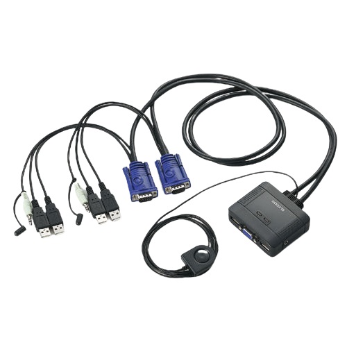 エレコム KVM-KUS [USB対応ケーブル一体型切替器 D-sub対応/2台切替/音声切替/手元スイッチ]