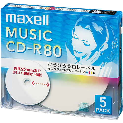CDRA80WP.5S [音楽用CD-R80分5枚ワイドプリントホワイト]