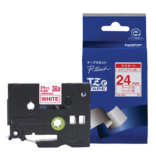 ブラザー TZe-252 [ラミネートテープ(白地/赤字) 24mm]