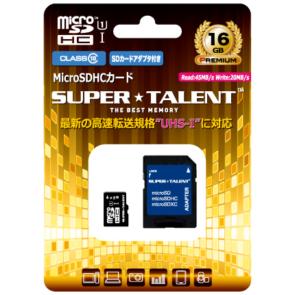SUPER TALENT ST16MSU1P [UHS-I microSDHCカード 16GB CL10 アダプタ付]