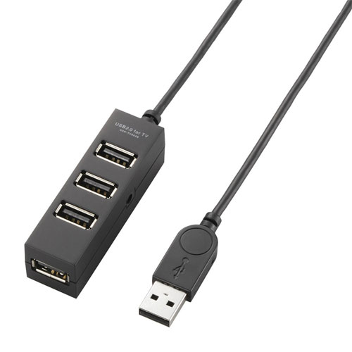 エレコム U2H-TV003SBK [USB2.0ハブ/TV用/セルフパワー/4ポート/1m/ブラック]