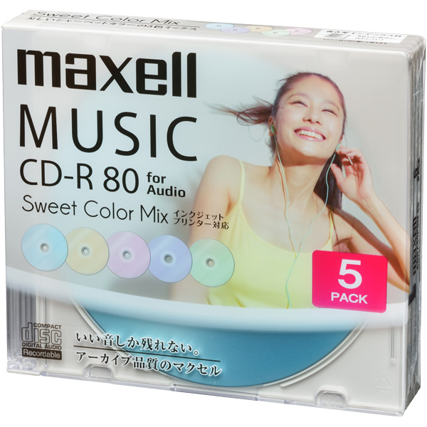 日立マクセル Sweet Color Mix CDRA80PSM.5S [音楽用CD-R 80分 5枚P]