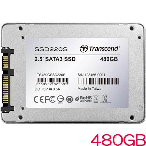 トランセンド TS480GSSD220S [480GB SSD220Sシリーズ 2.5インチ SATA3 TLC搭載 アルミ筐体]