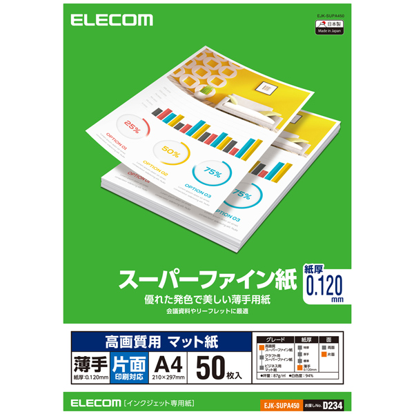 エレコム EJK-SUPA450 [スーパーファイン紙/高画質用/薄手/片面/A4/50枚]