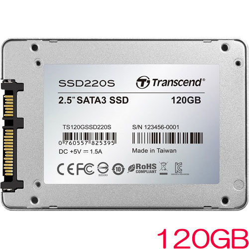 トランセンド TS120GSSD220S [120GB SSD220Sシリーズ 2.5インチ SATA3 TLC搭載 アルミ筐体]
