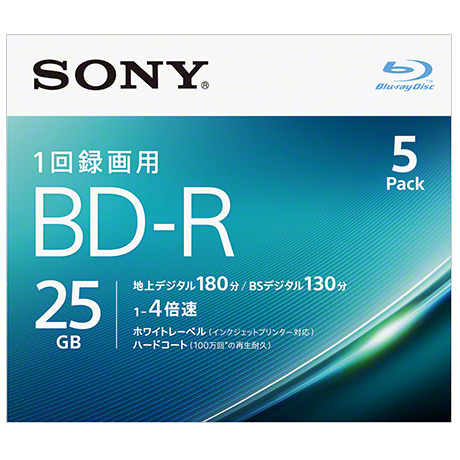 ノンカートリッジBD-Rプリンタブル 5BNR1VJPS4 [ビデオ用BD-R 25GB 4X プリンタブル 5P]