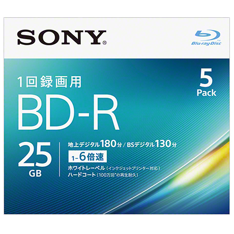 ノンカートリッジBD-Rプリンタブル 5BNR1VJPS6 [ビデオ用BD-R 25GB 6X プリンタブル 5P]