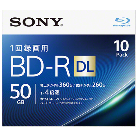 ソニー（SONY） ノンカートリッジBD-Rプリンタブル 10BNR2VJPS4 [ビデオ用BD-R DL 50GB 4X プリンタブル 10P]