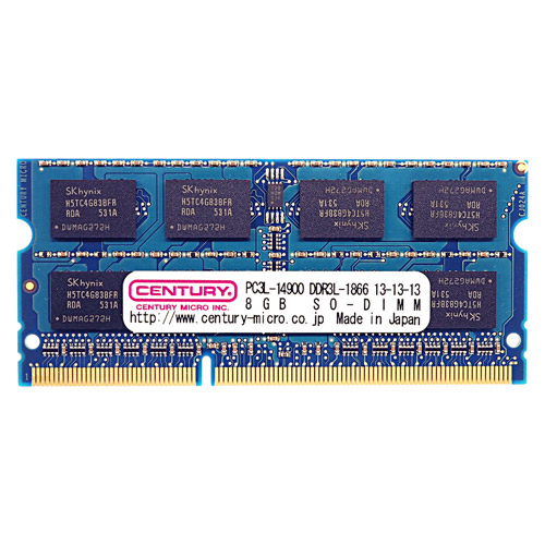 センチュリーマイクロ CD8G-SOD3LU1866 [8GB DDR3L-1866 (PC3L-14900) Unbuffered SO-DIMM 204pin Dual RANK 512Mx8]