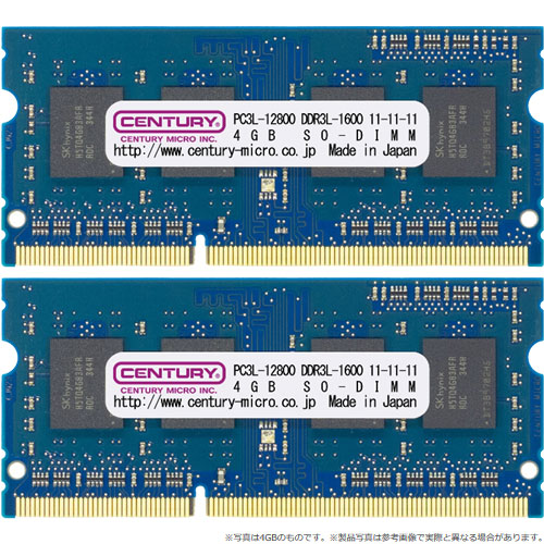 センチュリーマイクロ CK8GX2-SOD3LU1600 [16GB kit (8GBx2) DDR3L-1600 (PC3L-12800) Unbuffered SO-DIMM Dual RANK 512Mx8]