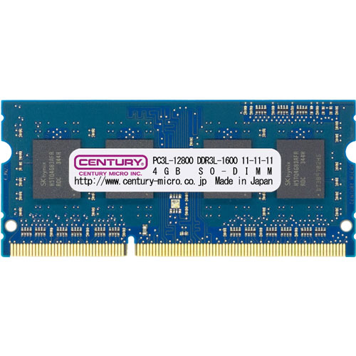 センチュリーマイクロ CD4G-SOD3LU1600 [4GB DDR3L-1600 (PC3L-12800) Unbuffered SO-DIMM 204pin Dual RANK 256Mx8]