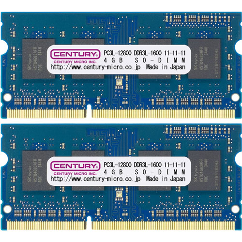 センチュリーマイクロ CK4GX2-SOD3LU1600 [8GB kit (4GBx2) DDR3L-1600 (PC3L-12800) Unbuffered SO-DIMM Dual RANK 256Mx8]