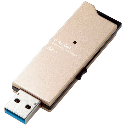 エレコム MF-DAU3032GGD [USBメモリー/USB3.0/スライド/FALDA/32GB/ゴールド]