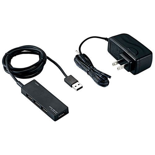 エレコム U2H-AN4SBK [USB2.0ハブ/ACアダプタ付/セルフパワー/4ポート/ブラック]